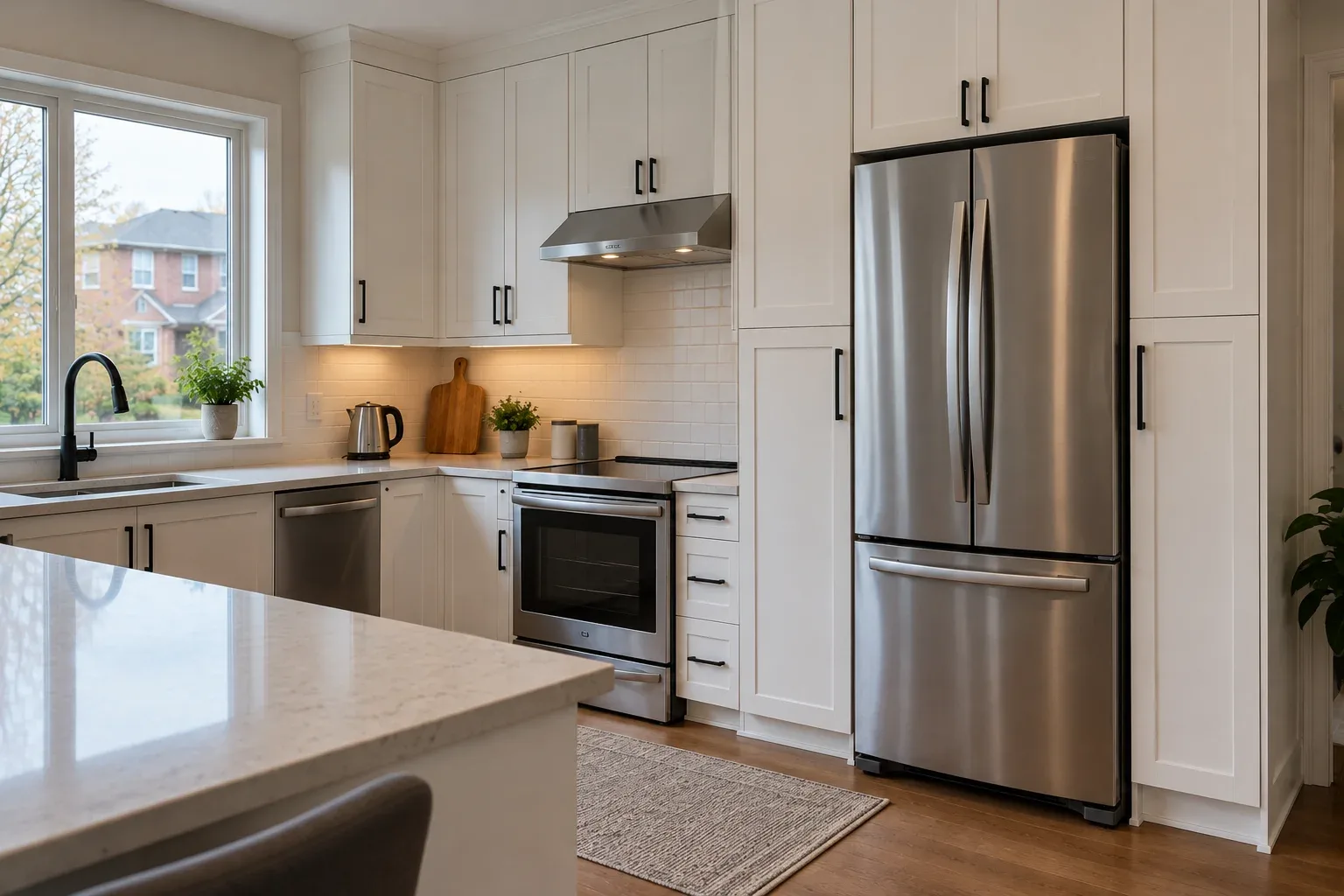 Fridge repair in Bolton, ON: stainless steel French-door refrigerator in a modern kitchen