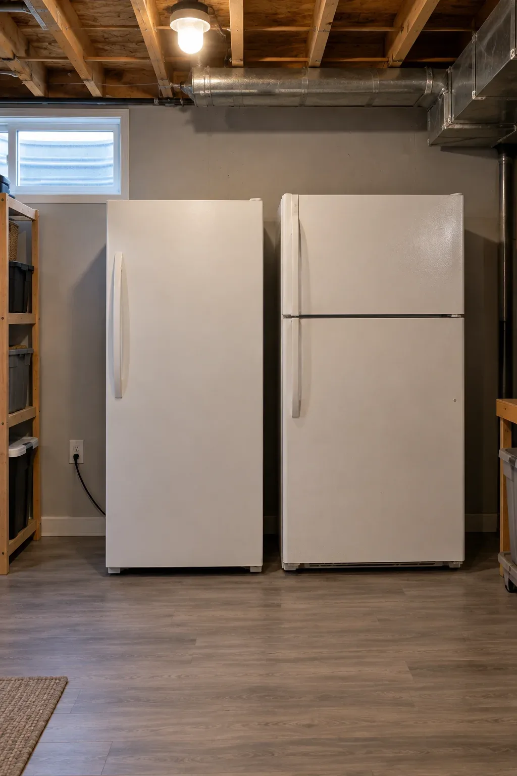 Upright freezer and top-freezer refrigerator in a basement: freezer repair in Bolton, ON